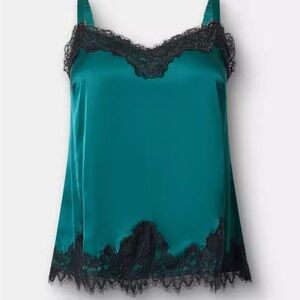 Torrid size 3 (22/24) Satin Lace Trim Cami - Teal and Black